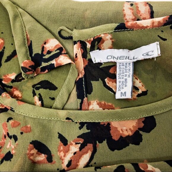 O’Neill Green Floral Sheer Top Sz M - Picture 8 of 11